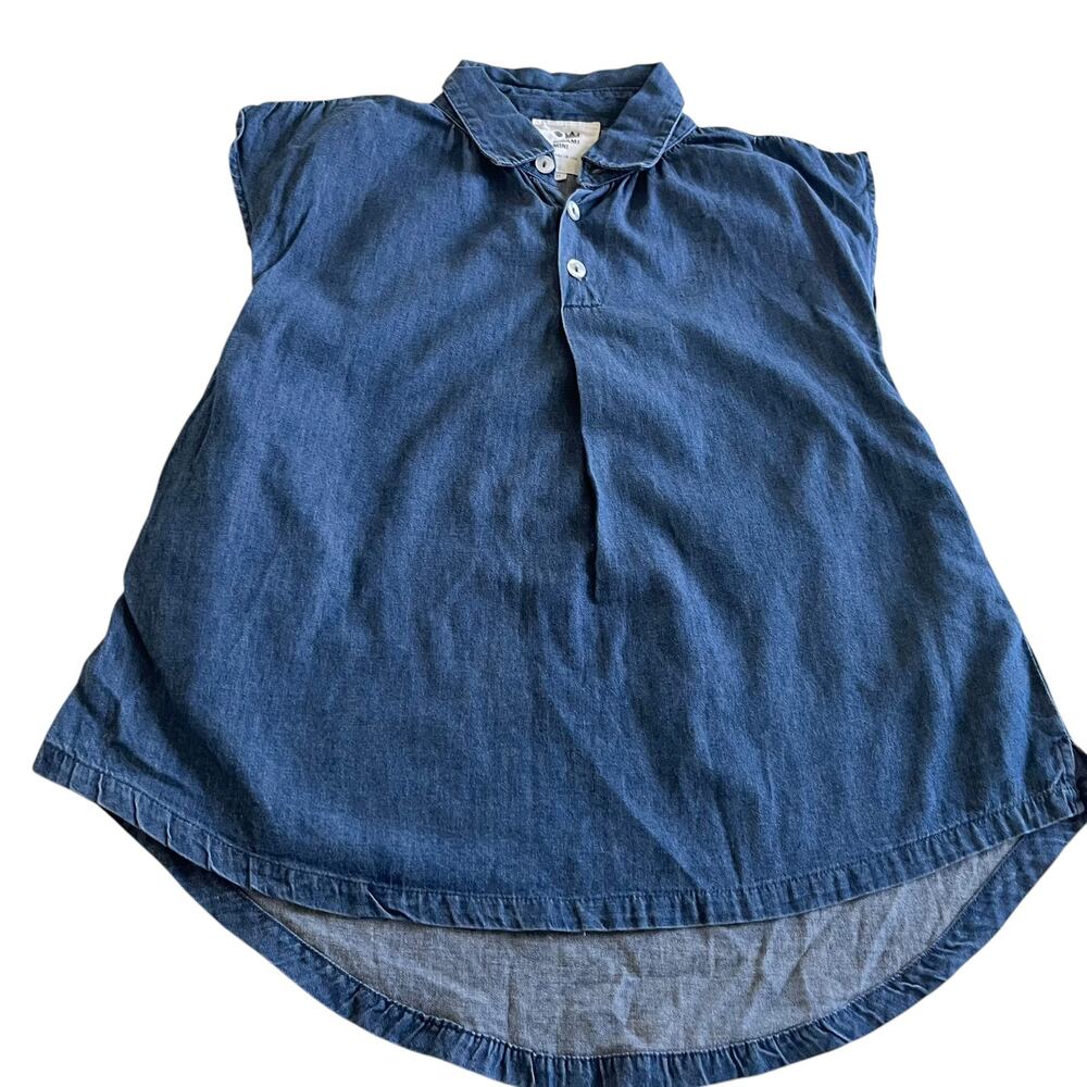 Omami Mini Girls Blue Chambray  Denim A-Line Shirt  Short Sleeve Dress Size 3T